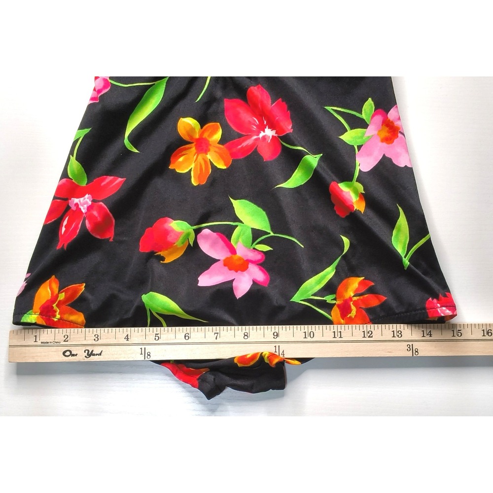 Beach Cabana Swimsuit Womens Medium Black‎ Floral Scoop Neck Vintage - Picture 9 of 12